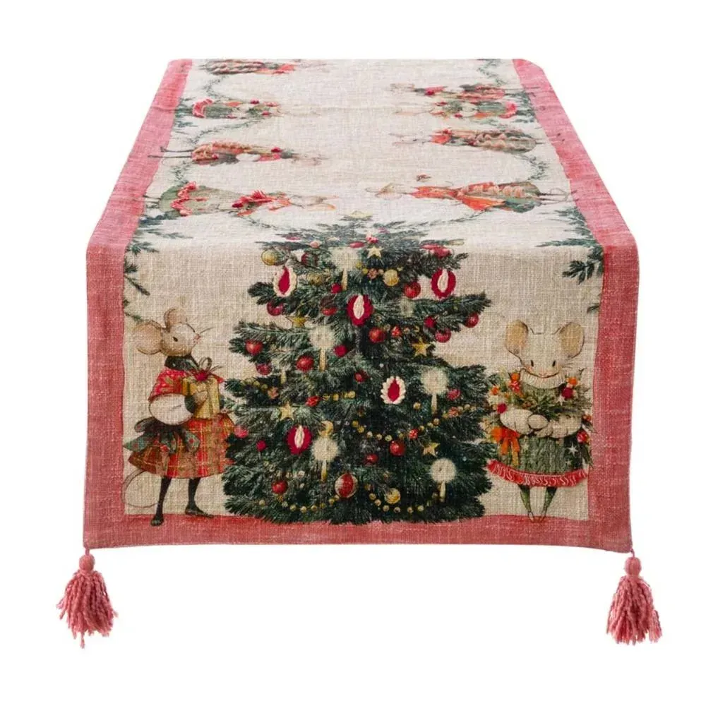 Runner ricamato con nappe Favola di Natale