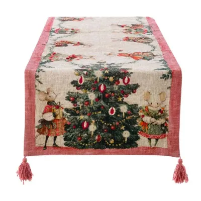 Runner ricamato con nappe Favola di Natale
