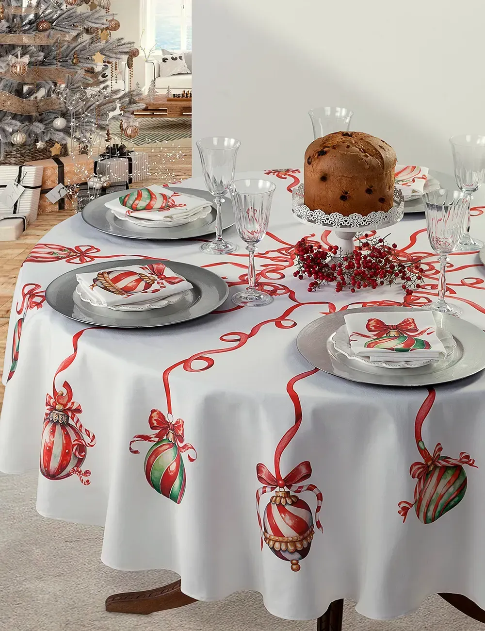 Servizio tavola tovaglia +12 tovaglioli Servizio tavola tovaglia +12 tovaglioli "Carols" 150x270cm