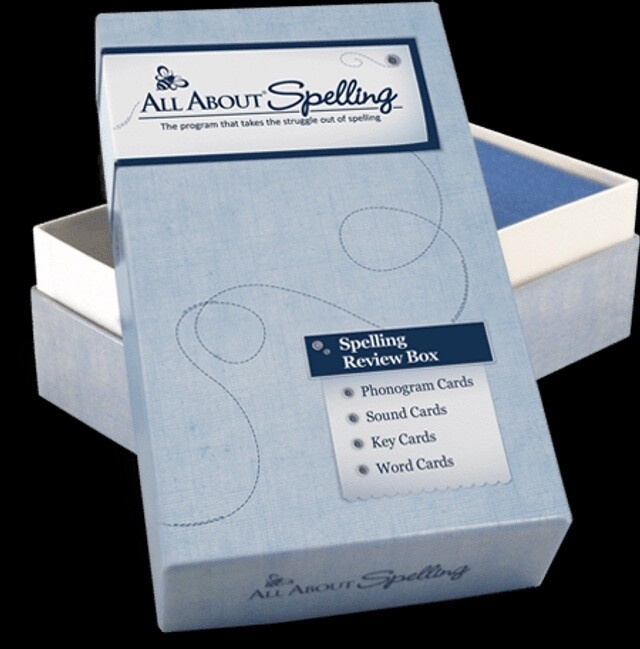 USED ALL ABOUT SPELLING REVIEW BOX WITH LEVEL 2 CARDS AND DIVIDERS