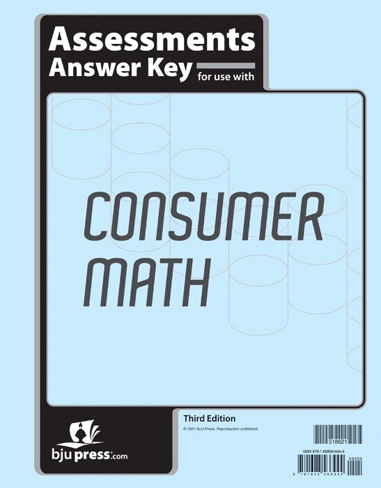 BJU CONSUMER MATH  ASMTS KEY 3RD EDITION
