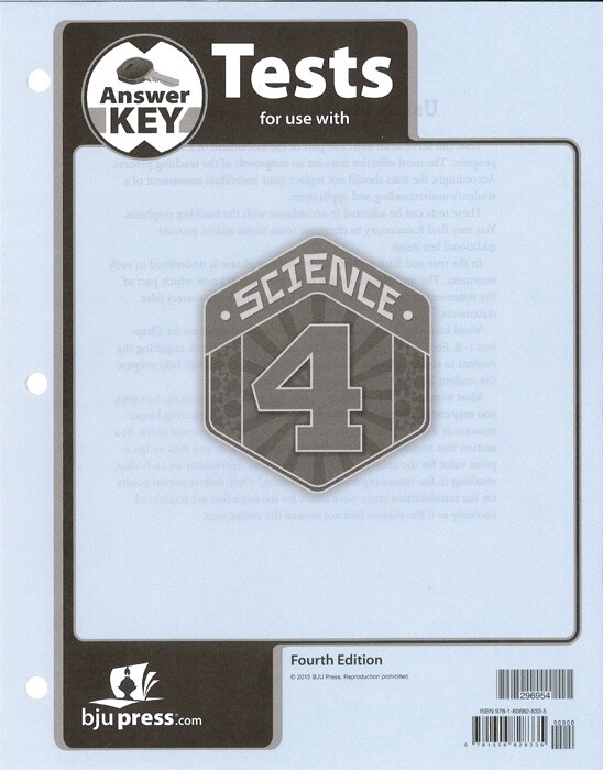 BJU SCIENCE 4 TEST ANS KEY 4TH ED