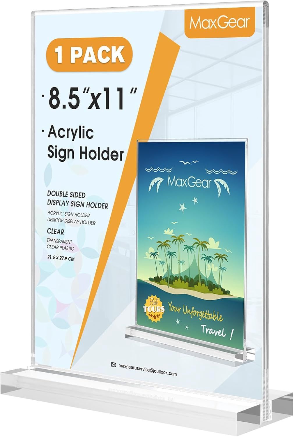 MaxGear Acrylic Sign Holder 8.5 X 11 Inches 1 Pack, Double Sided Plastic Display Stands Table Top Acrylic Frame,