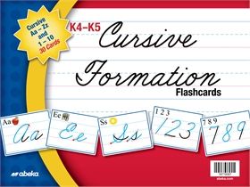 ABEKA Cursive Formation Flashcards A - Z and 0 - 10  (30 CARDS)