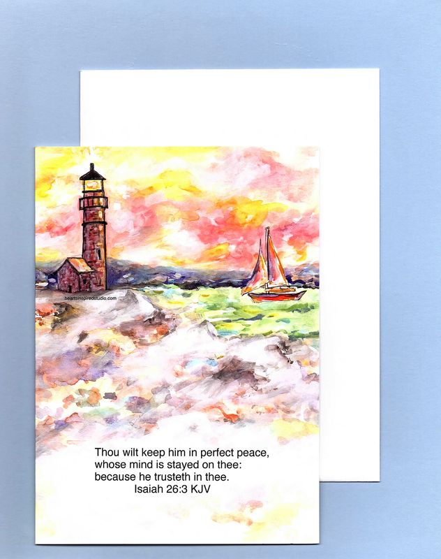 Perfect Peace Red Brick Lighthouse Greeting Card