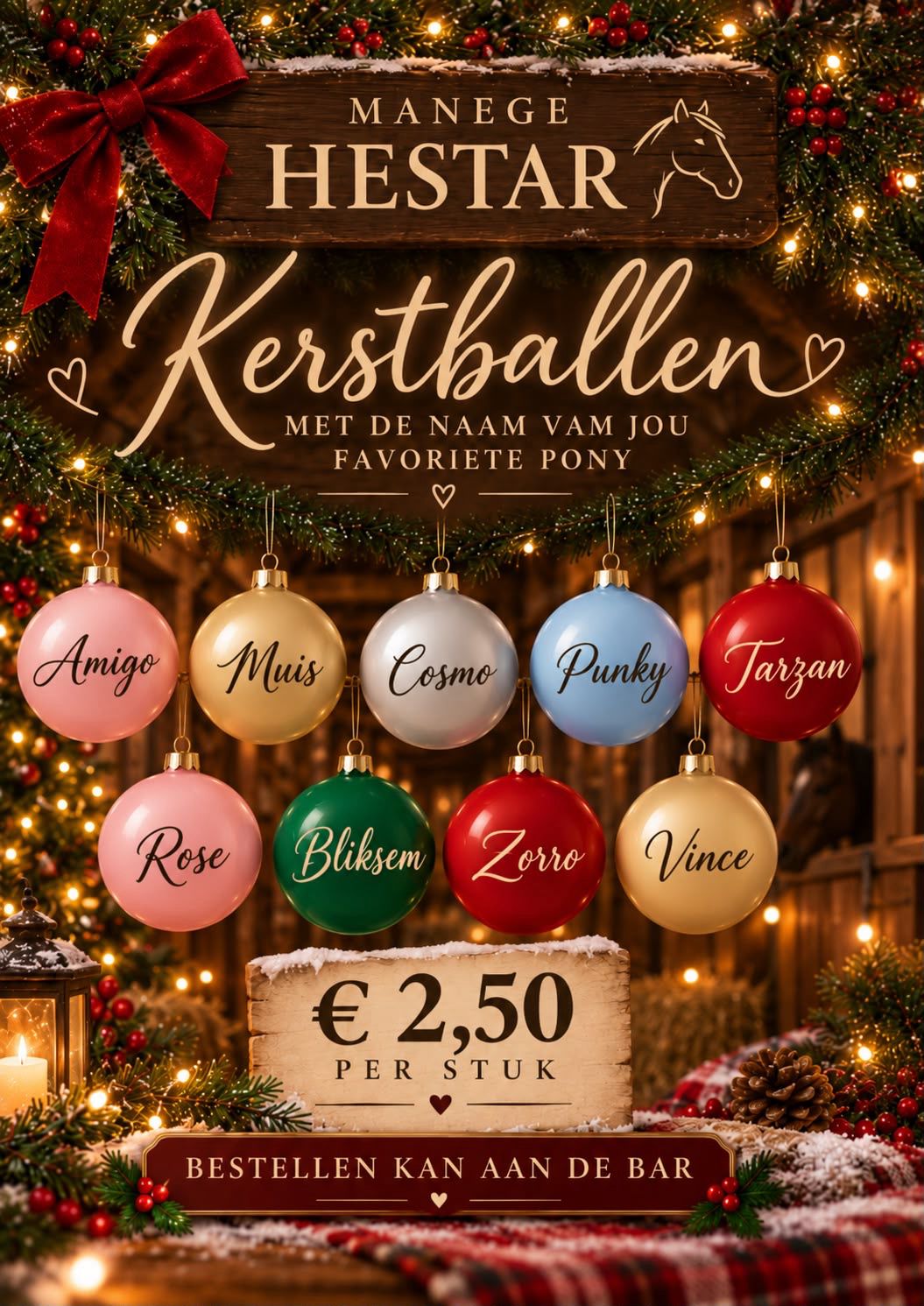 Kerstbal met naam pony