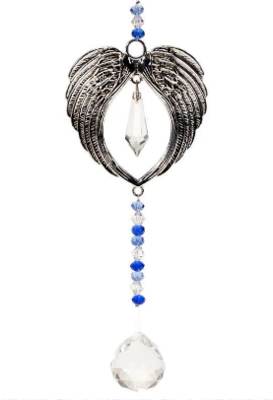 Ali d'Angelo decorazione con goccia in cristallo e perline cm 22