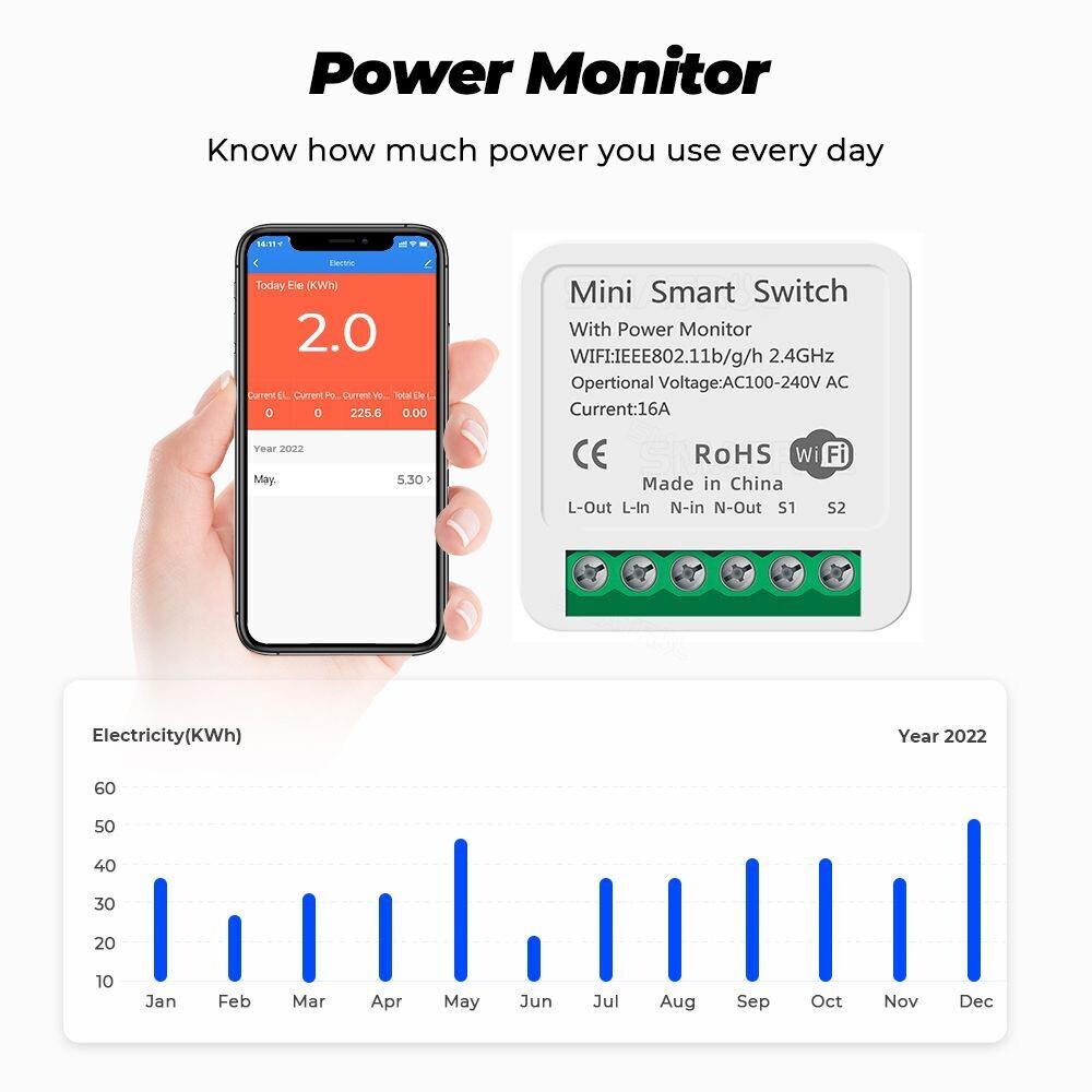 Module Tuya 16A avec Power Monitor