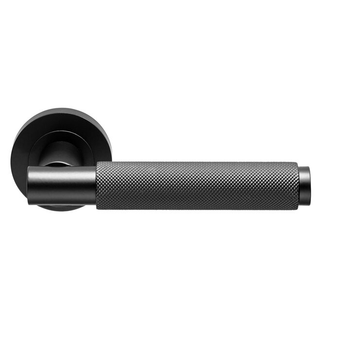 Varese Knurled Lever on Rose - Matt Black