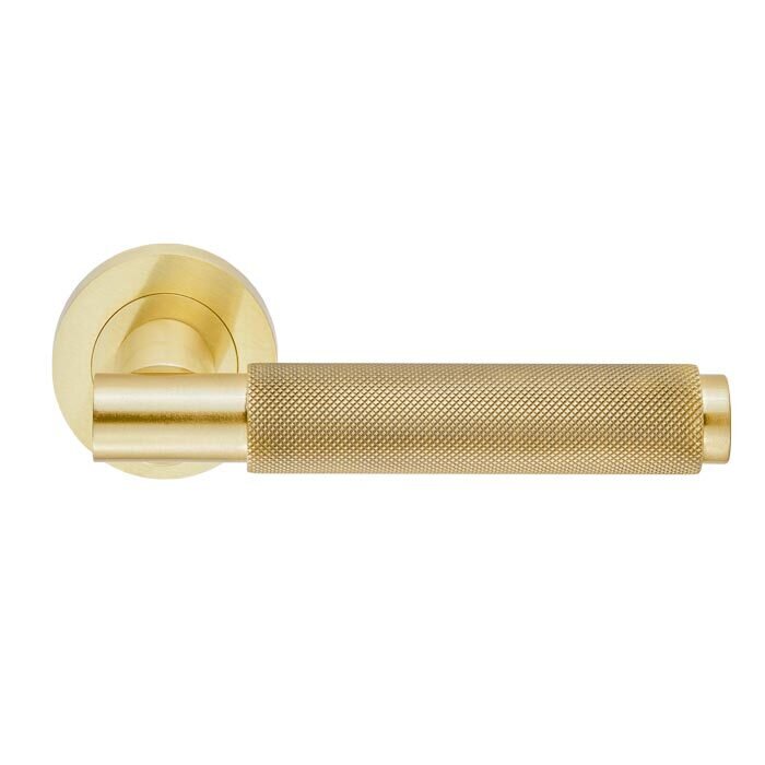 Varese Knurled Lever on Rose - Satin Brass
