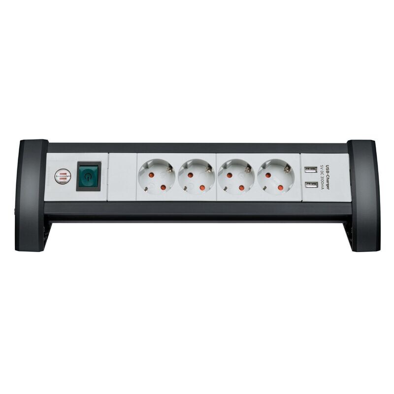 ​20500880 - Brennenstuhl USB 2 + مشترك كمبيوتر كهرباء 4 فتحة 1.8 متر (مكتب)​​