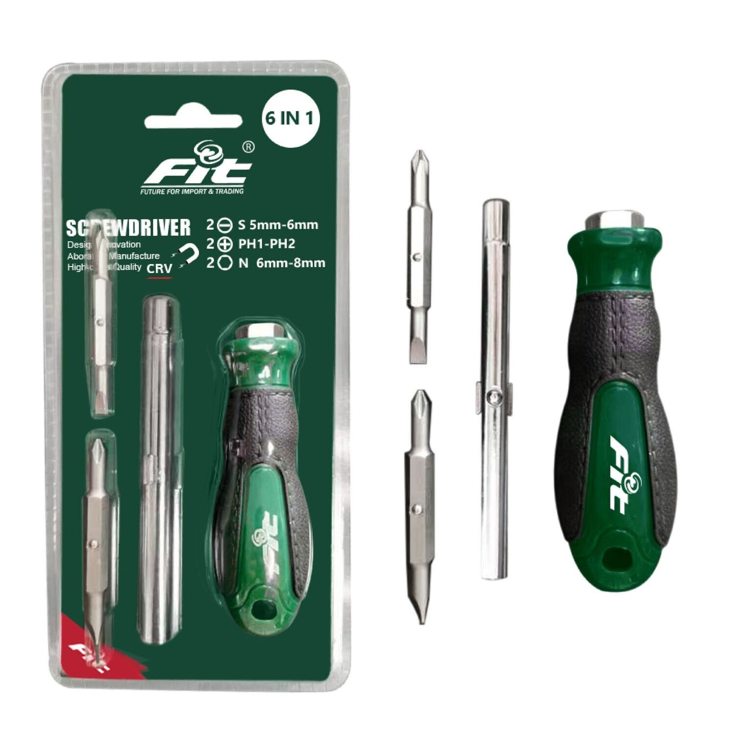 49041700 - FIT  ) PH1&PH2&SL5&SL6&6MM&8MM (مفك قلاب + 2 لقمة  6 مقاسات