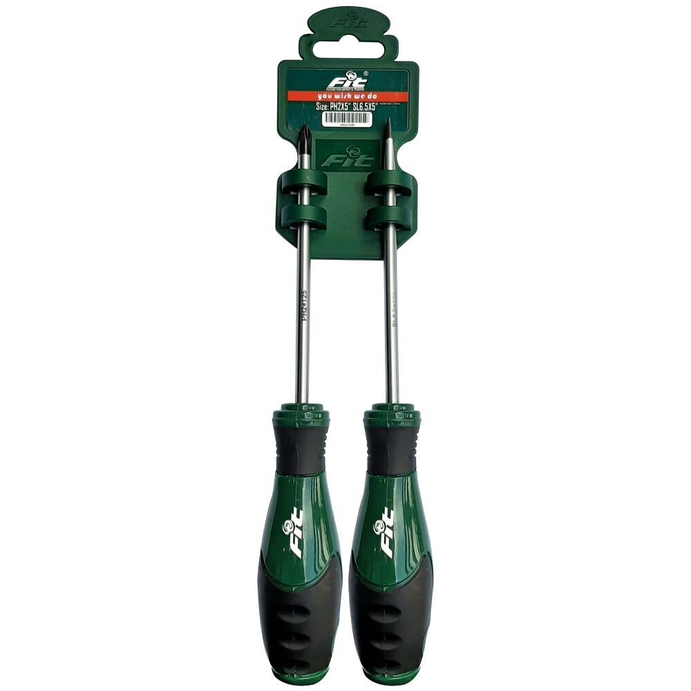 49041400 - FIT طقم مفك عادة وصليبة  2 مفك PH2/SL6.5 خدمة شاقة سلاح كروم