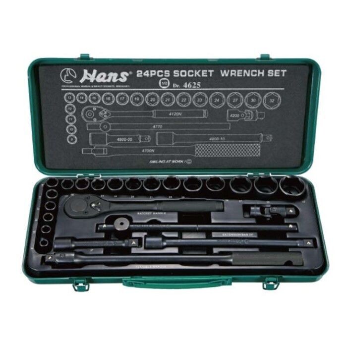 69232500 - HANS طقم لقم 2/1" اسود 24 ق مسدس -  ش صاج بالبوصة من 16/5" الى 1.25" 4625A