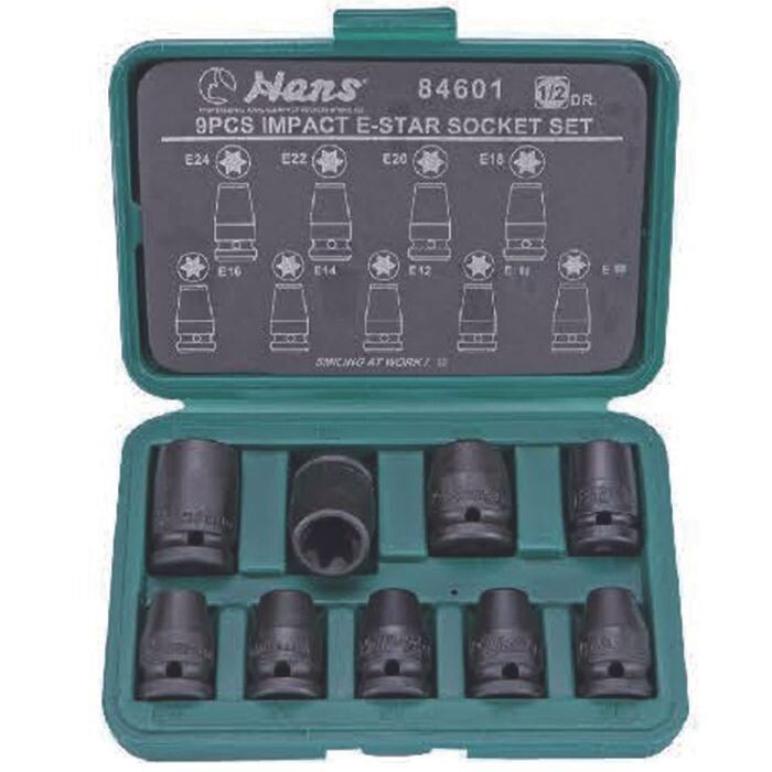 69232700 - HANS طقم لقم  2/1"  نجمة  اسود تصادمى 9 ق من E10 الى E24  84601