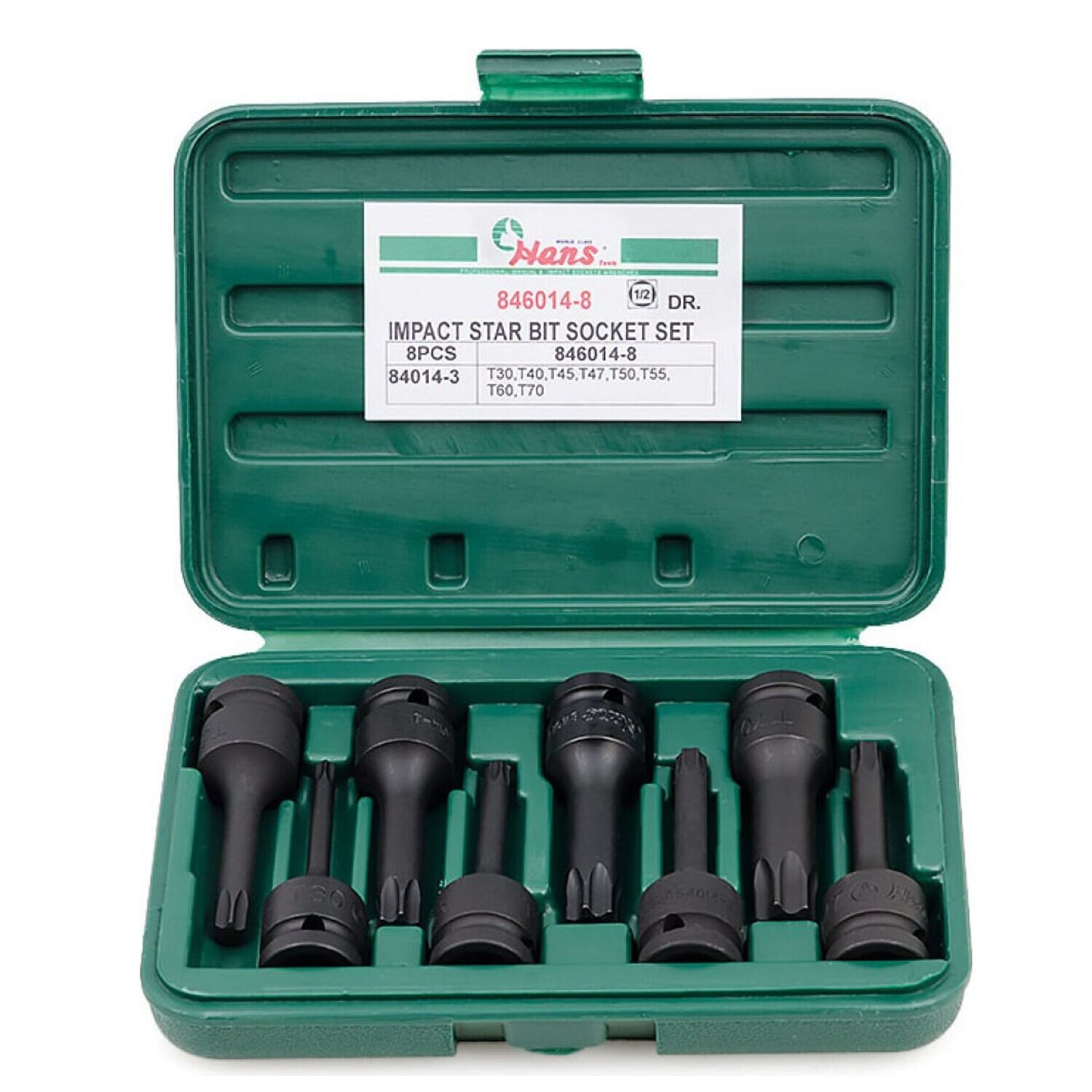 69233200 - HANS طقم لقم  2/1" الن نجمة  اسود تصادمى  8 ق من T30 الى T70 846014-8