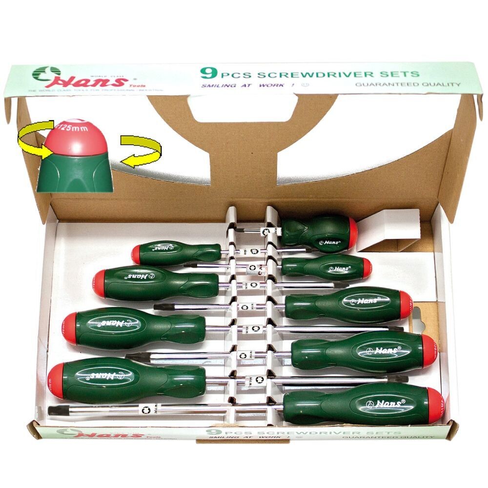 69438000 - HANS طقم مفك نجمة 9ق من T8 الى T40 06340-9T