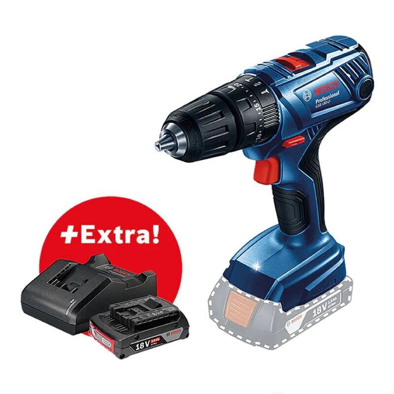 21968302 - Bosch شنيور بطارية  2 بطارية 18 فولت +اكسسوار 