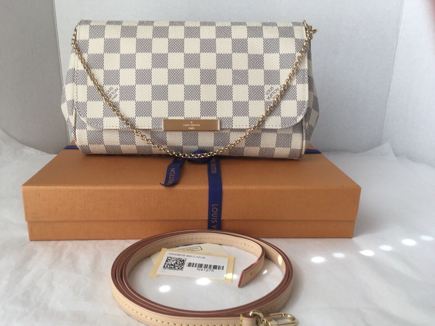 Louis Vuitton Favorite MM Damier Azur Canvas Bag Pochette Clutch