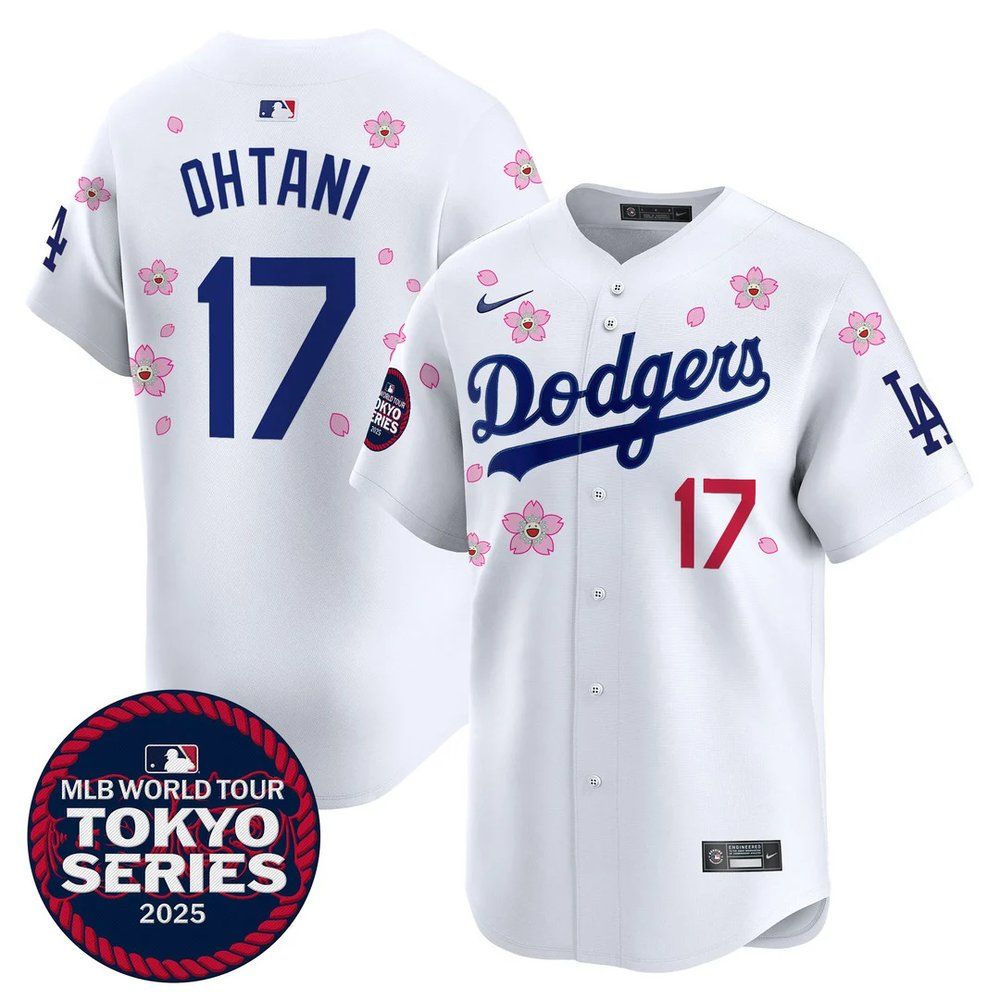 Men&#39;s Los Angeles Dodgers #17 Shohei Ohtani White Tokyo 2025 Cool Base Stitched Baseball Jersey Size M