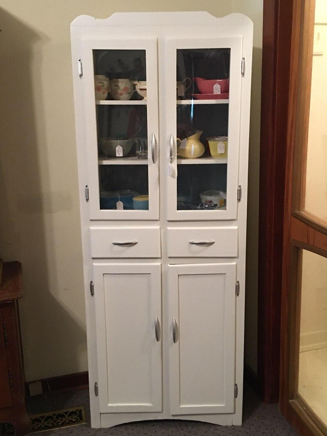 Vintage 1950's-60's White China Cabinet