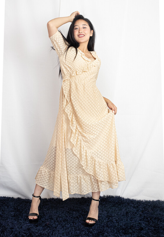 Wrap Knit Lace Maxi Dress
