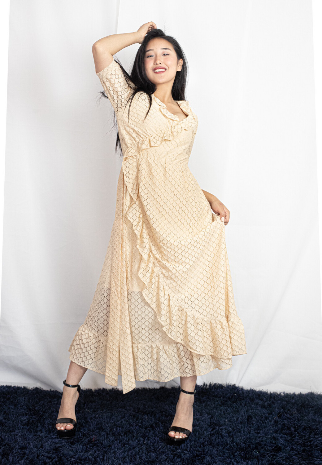 Wrap Knit Lace Maxi Dress