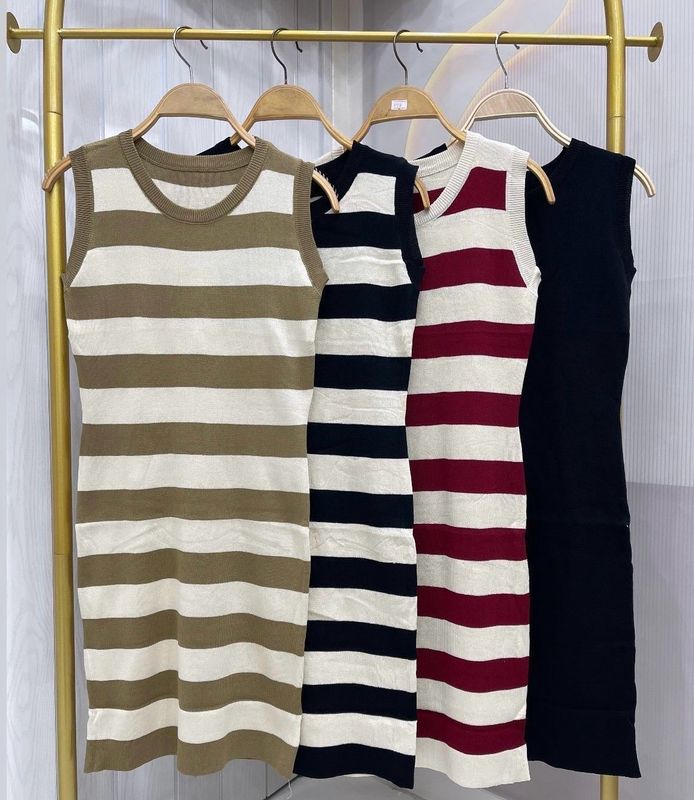 Knitted Stripe Sleeveless Mini Dress Knitted Stripe Sleeveless Mini Dress