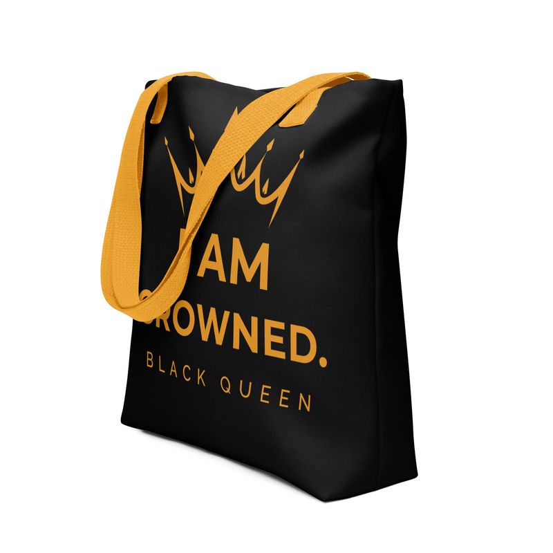 Crowned Black Queen tote bag (black & gold)