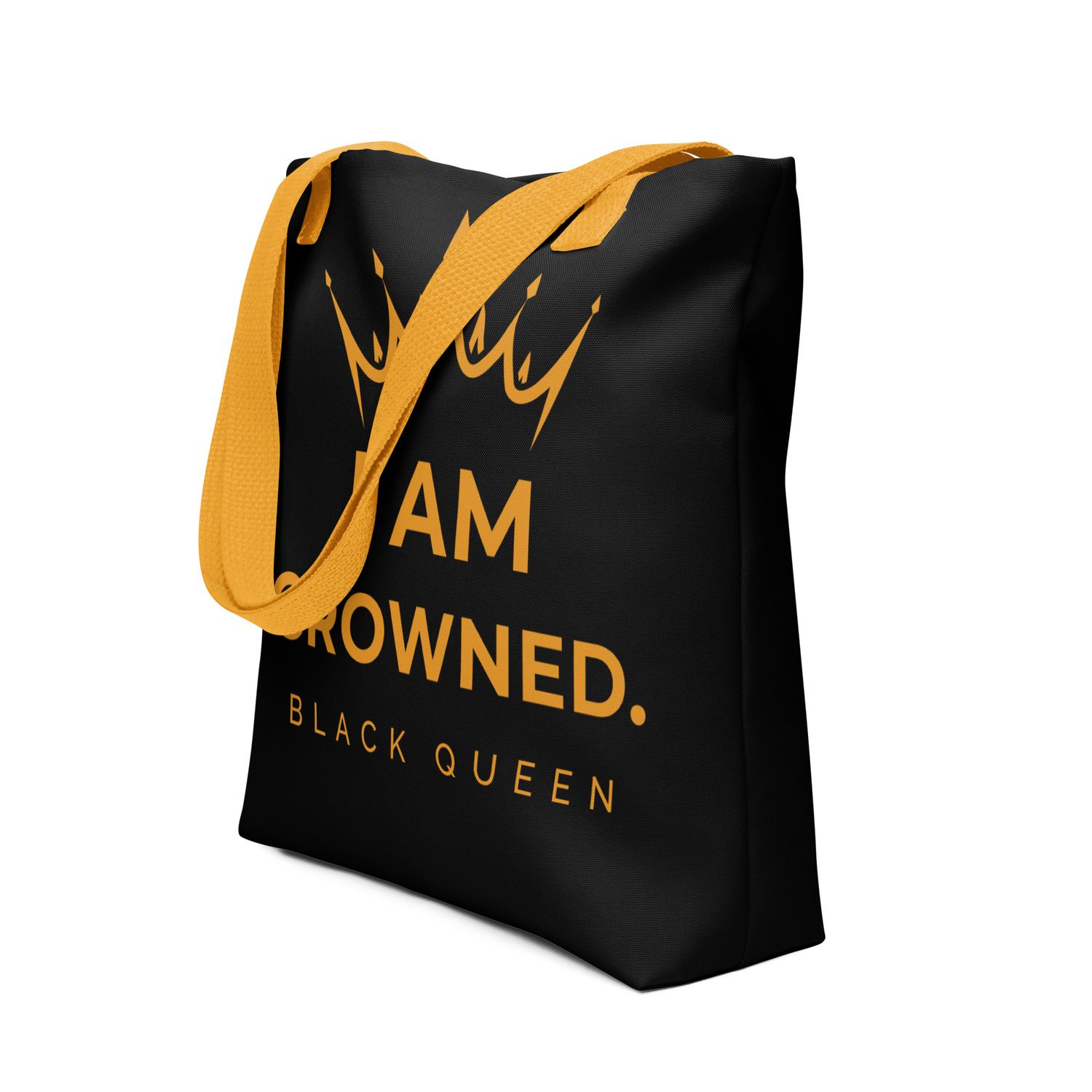 Crowned Black Queen tote bag (black & gold)