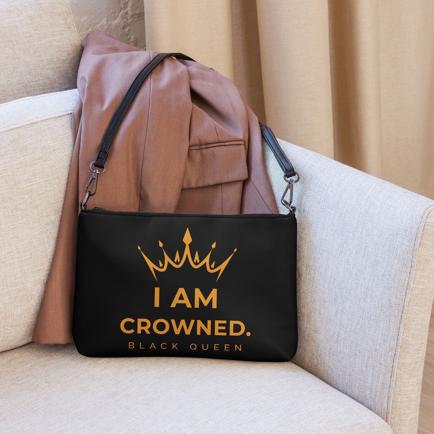 Crowned Black Queen Crossbody bag (Black & Gold)