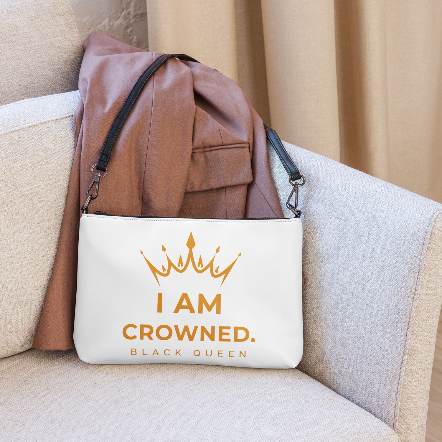 Crowned Black Queen Crossbody bag (White & Gold)