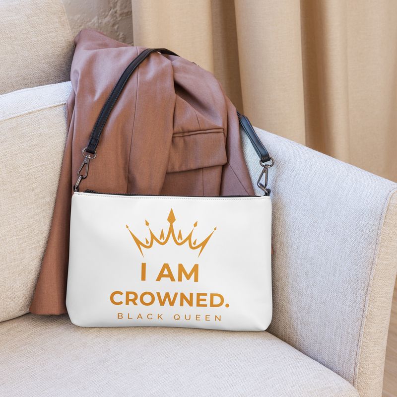 Crowned Black Queen Crossbody bag (White & Gold)