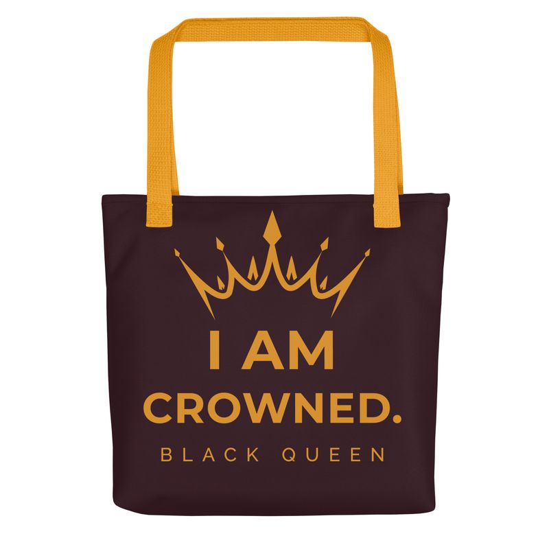 Crowned Black Queen tote bag (brown & gold)