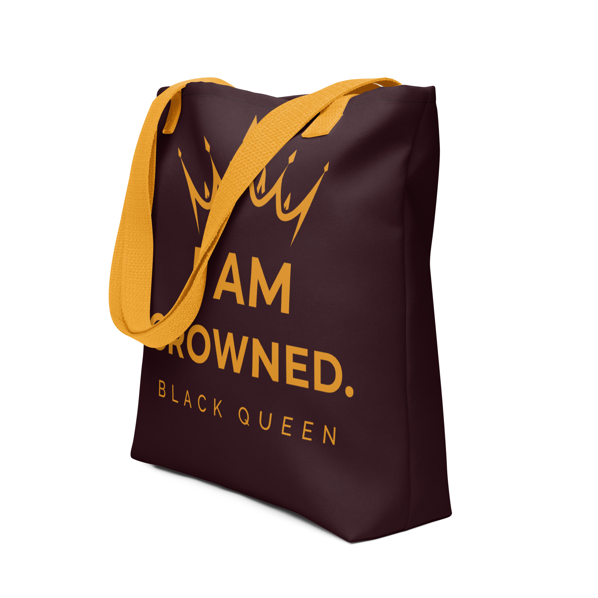 Crowned Black Queen tote bag (brown & gold)