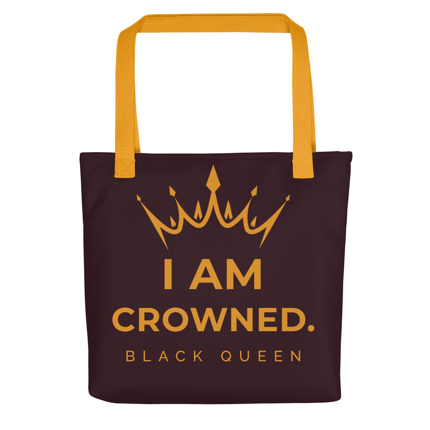 Crowned Black Queen tote bag (brown & gold)