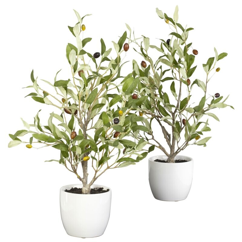 18" Olive Silk Tree W-Vase (Set Of 2)