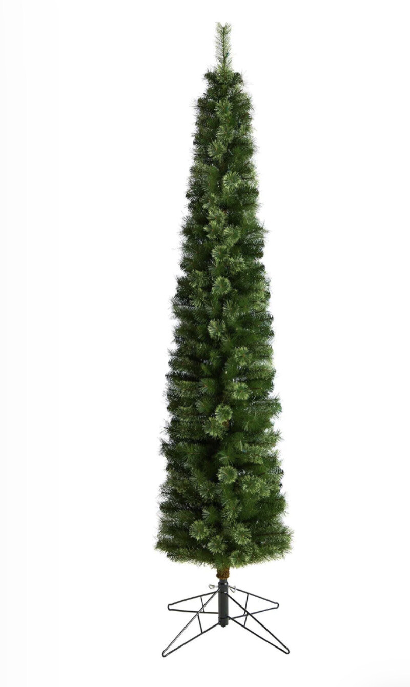 8' Green Pencil Christmas Tree with 200 Clear (Multifunction) LED Lights and 402 Bendable Branches