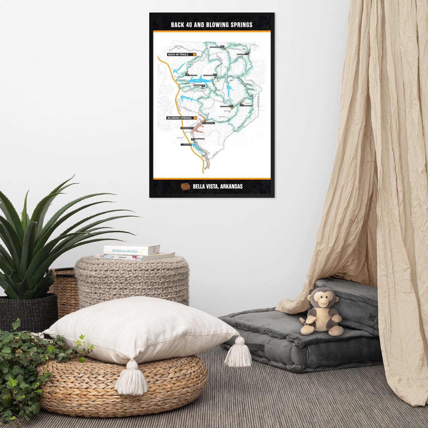 Back 40 and Blowing Springs 24" x 36" Framed Poster, Color: Black