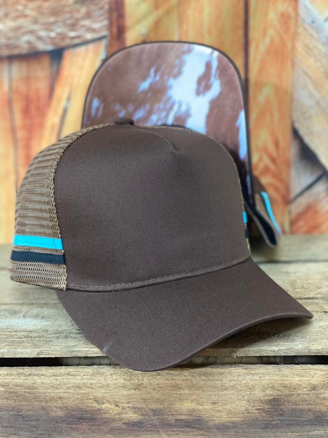 Blank Printed Mesh/ Under Brim Ponytail Trucker , Colours: Brown cow hide