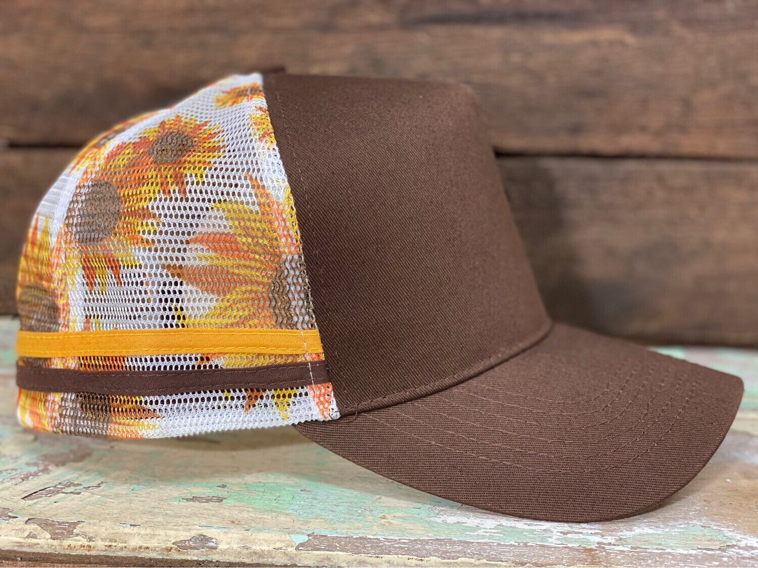 Blank Printed Mesh Trucker Caps-click for more options, Colour: Brown Sunflower