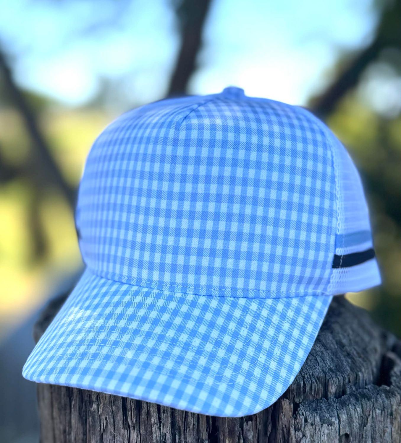 Blank Trucker Cap - click for more options, Colours: mini check pale bue gingham