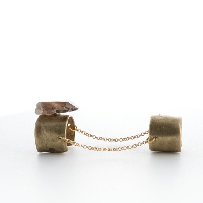 DOUBLE RING SMOKY QUARTZ GOLD