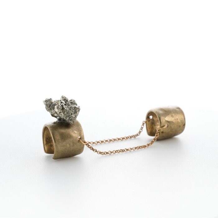 DOUBLE RING PYRITE GOLD