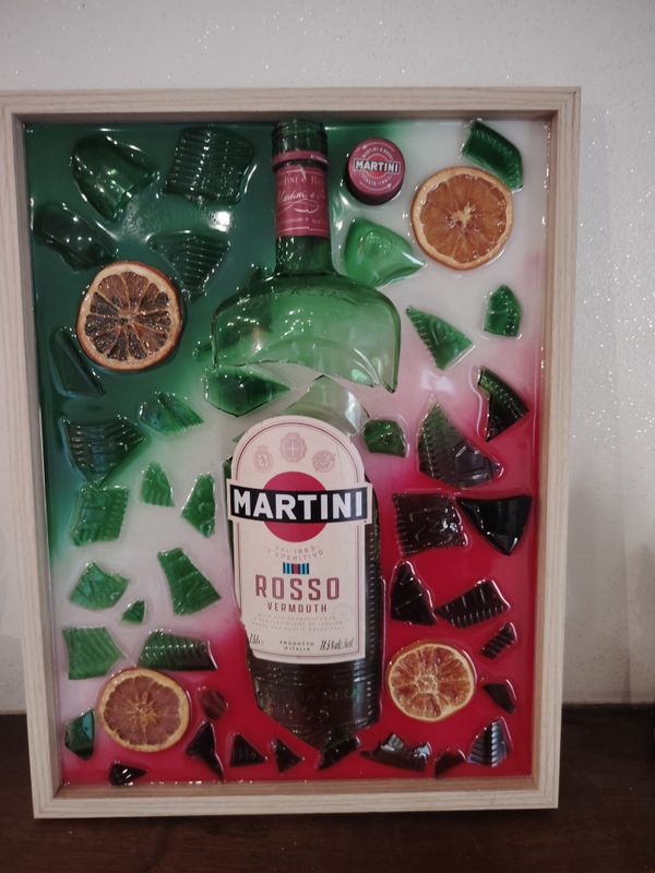 Tableau en résine - Bouteille MARTINI ROUGE