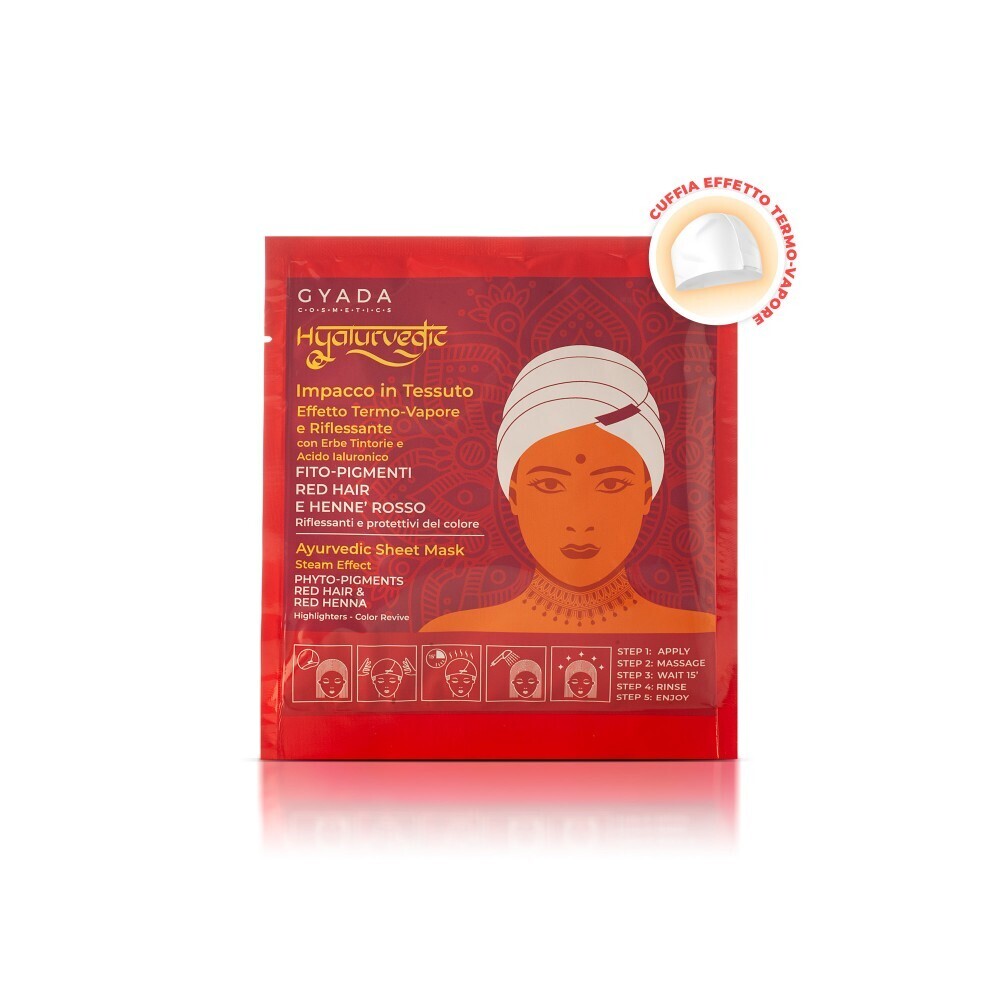 Maschera Hyalurvedic Impacco Ayurvedico In Tessuto Riflessante - Red Hair - Gyada Cosmetics