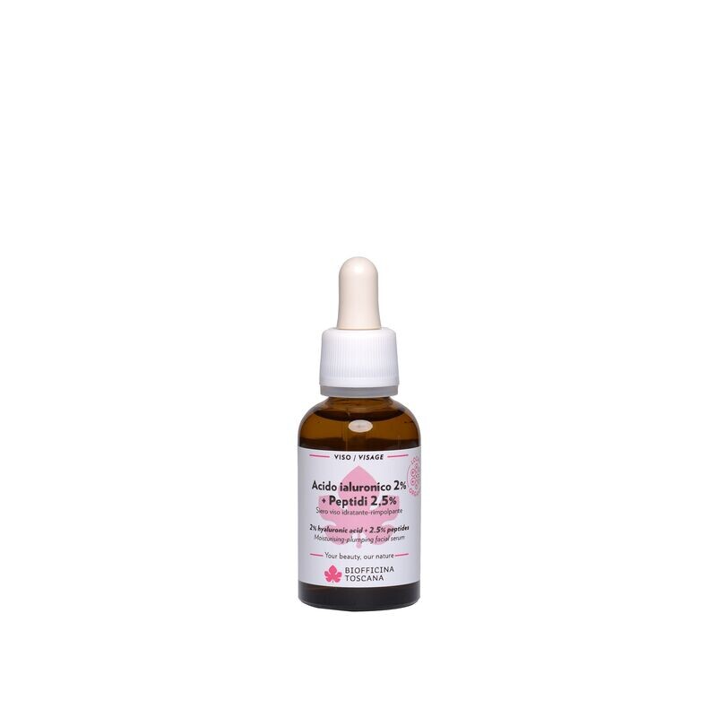 Siero viso Idratante Rimpolpante Acido Ialuronico 2% + Peptidi 2,5% - Biofficina Toscana