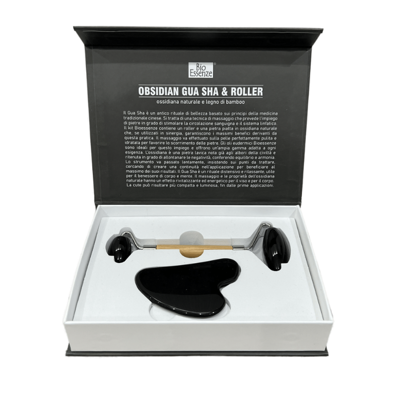 Kit Gua Sha & Roller - Ossidiana Naturale - BioEssenze