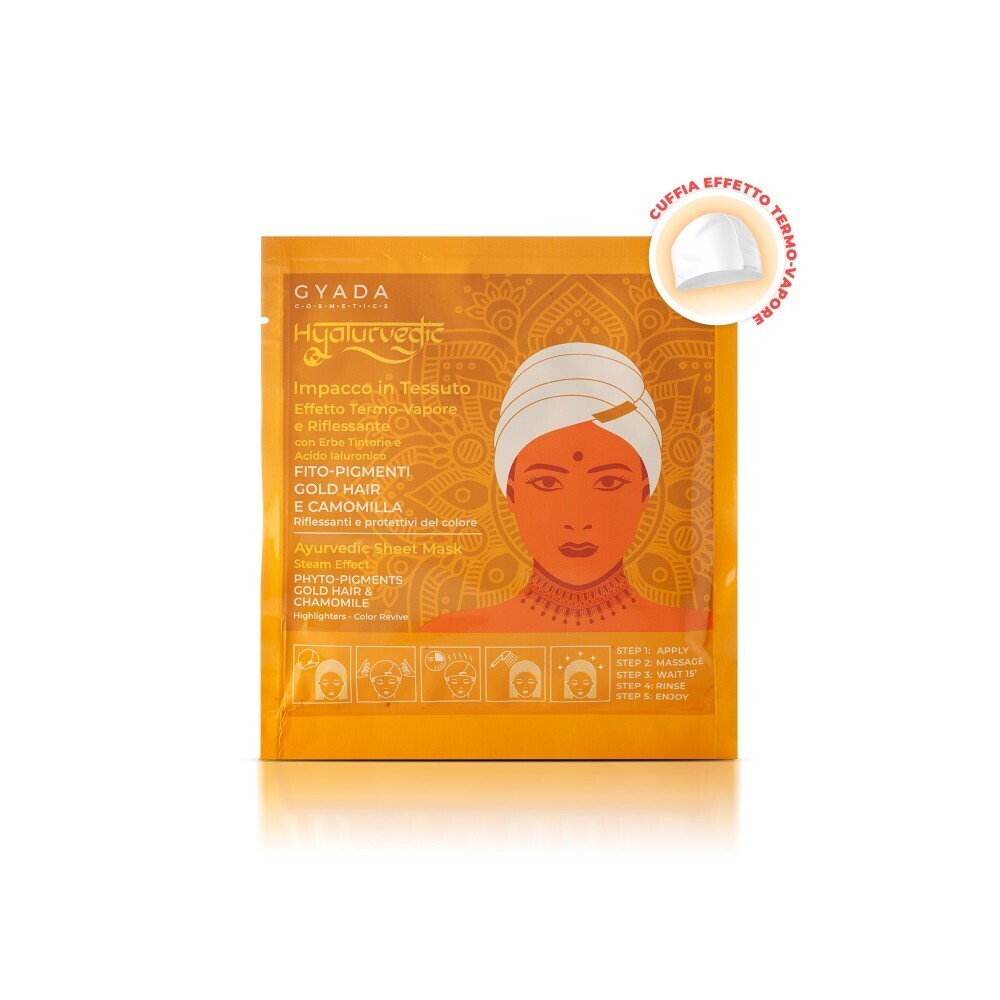 Maschera Hyalurvedic Impacco Ayurvedico in Tessuto Riflessante Gold Hair -Gyada Cosmetics
