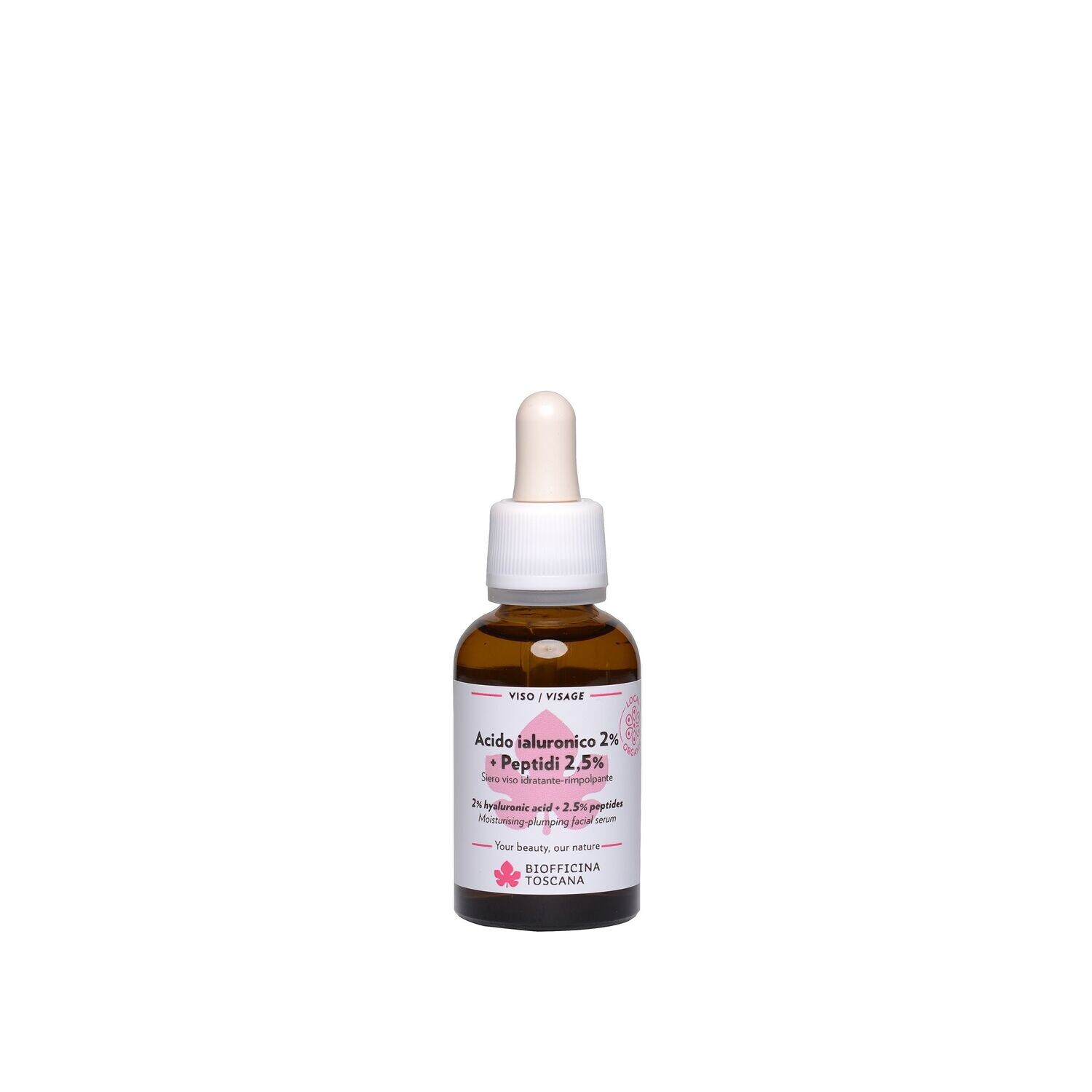Siero viso Idratante Rimpolpante Acido Ialuronico 2% + Peptidi 2,5% - Biofficina Toscana